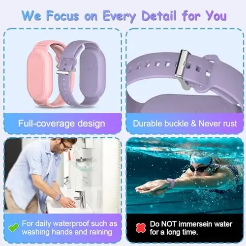 BIQIRE [2Pack] Bracelet Compatible for Samsung Galaxy SmartTag 2 (2023), Soft Silicone Wristband Smart Tag 2 Holder Kids Hidden Galaxy Smart Tag 2 Case Cover for Toddler Child Elderly (Pink+Purple) - 5