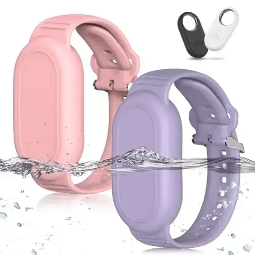 BIQIRE [2Pack] Bracelet Compatible for Samsung Galaxy SmartTag 2 (2023), Soft Silicone Wristband Smart Tag 2 Holder Kids Hidden Galaxy Smart Tag 2 Case Cover for Toddler Child Elderly (Pink+Purple) - 1