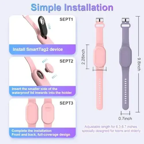 BIQIRE [2Pack] Samsung Galaxy SmartTag 2 (2023) uchun mos bilaguzuk, yumshoq silikon bilakbog' Smart Tag 2 ushlagichi Bolalar uchun yashirin Galaxy Smart Tag 2 g'ilofi Go'dak Bola Qariya (Pushti+Binafsha) - 6