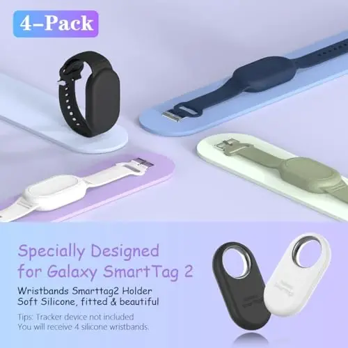 BIQIRE [4 ta] Galaxy SmartTag 2 Bilaguch Su o'tkazmaydigan Smart Tag 2 Ustiviga O'rnatiladigan, Yumshoq Silikon Smart Tag 2 Bilaguch Ustiviga O'rnatiladigan Bolalar Smart Tag 2 Qopqoq Bolalar Katta Yoshlilar Uchun (Qora + Oq + Ko'k + Yashil) - BIQIRE (1)