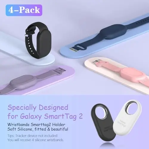 [4Pack] BIQIRE Bracelet Compatible for Samsung Galaxy SmartTag 2 (2023), Soft Silicone Smart Tag 2 Wristband Hidden Galaxy Smart Tag 2 Holder (Black+Blue+Pink+Purple) - 2