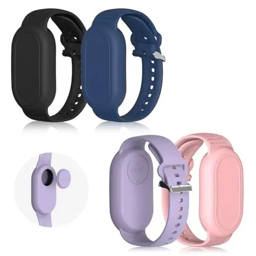 [4Pack] BIQIRE Bracelet Compatible for Samsung Galaxy SmartTag 2 (2023), Soft Silicone Smart Tag 2 Wristband Hidden Galaxy Smart Tag 2 Holder (Black+Blue+Pink+Purple) - 1