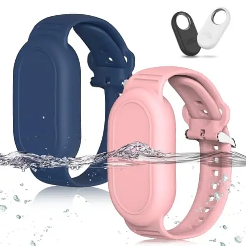 BIQIRE for Samsung Galaxy SmartTag 2 Wristband Holder [2-Pack], Soft Silicone Wristband Smart Tag 2 Holder Kids Bracelet Galaxy Smart Tag 2 Case for Child Elderly (Blue + Pink) - 1
