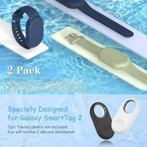BIQIRE for Samsung Galaxy SmartTag 2 Wristband Holder [2-Pack], Soft Silicone Wristband Smart Tag 2 Holder Kids Bracelet Galaxy Smart Tag 2 Case for Child Elderly (Blue+Olive Green) - 2