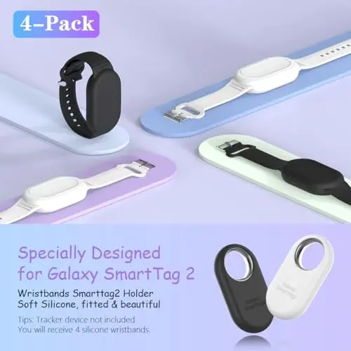BIQIRE Galaxy SmartTag 2 Bracelet [4Pack], Waterproof Smart Tag 2 Holder, Soft Silicone Wristband for Kids & Elderly (Black, White) - 2