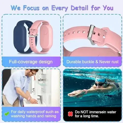 BIQIRE Samsung Galaxy SmartTag 2 bilaguzuk ushlagichi [2 dona], yumshoq silikon bilaguzuk Smart Tag 2 ushlagichi bolalar bilaguzuk Galaxy Smart Tag 2 bolalar va qariyalar uchun g'ilof (ko'k + pushti) - 5