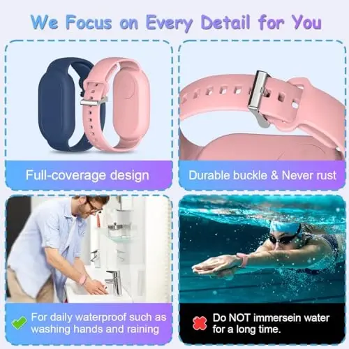 BIQIRE Samsung Galaxy SmartTag 2 bilaguzuk ushlagichi [2 dona], yumshoq silikon bilaguzuk Smart Tag 2 ushlagichi bolalar bilaguzuk Galaxy Smart Tag 2 bolalar va qariyalar uchun g'ilof (ko'k + pushti) - 5