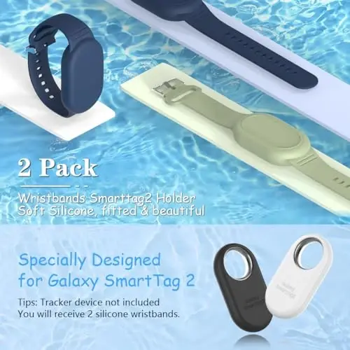 BIQIRE for Samsung Galaxy SmartTag 2 Wristband Holder [2-Pack], Soft Silicone Wristband Smart Tag 2 Holder Kids Bracelet Galaxy Smart Tag 2 Case for Child Elderly (Blue+Olive Green) - 2