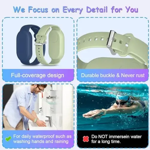 BIQIRE for Samsung Galaxy SmartTag 2 Wristband Holder [2-Pack], Soft Silicone Wristband Smart Tag 2 Holder Kids Bracelet Galaxy Smart Tag 2 Case for Child Elderly (Blue+Olive Green) - 5