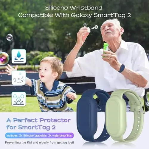 BIQIRE for Samsung Galaxy SmartTag 2 Wristband Holder [2-Pack], Soft Silicone Wristband Smart Tag 2 Holder Kids Bracelet Galaxy Smart Tag 2 Case for Child Elderly (Blue+Olive Green) - 7