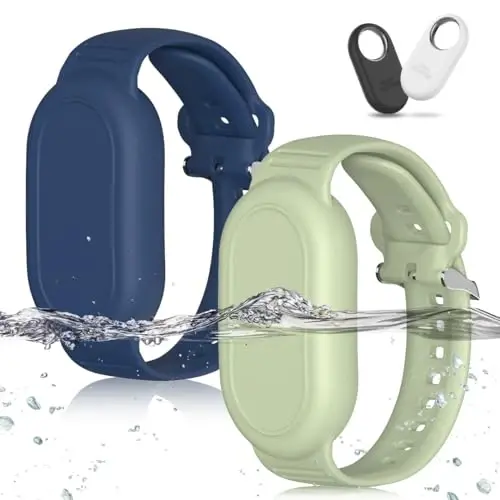 BIQIRE for Samsung Galaxy SmartTag 2 Wristband Holder [2-Pack], Soft Silicone Wristband Smart Tag 2 Holder Kids Bracelet Galaxy Smart Tag 2 Case for Child Elderly (Blue+Olive Green) - 1