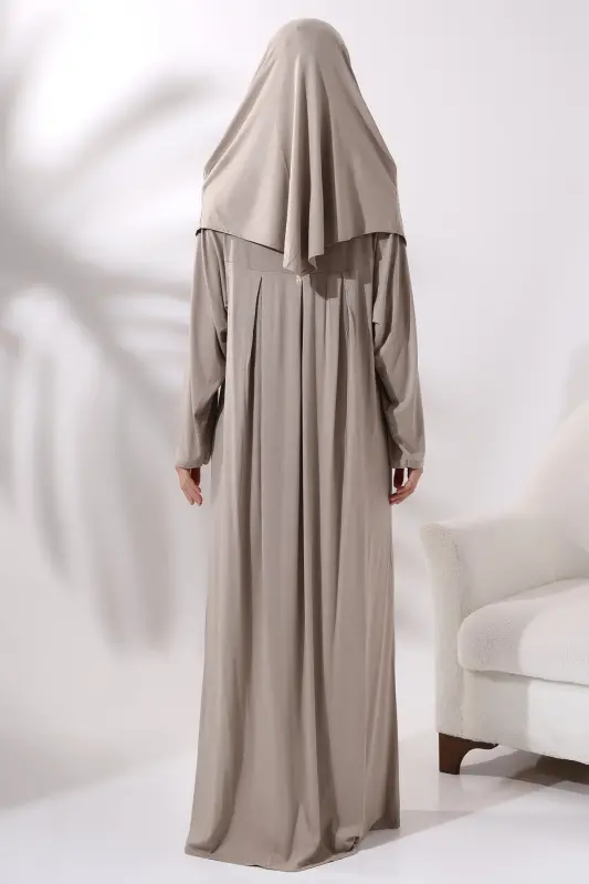 Bir Bo‘lakli Amaliy Ro‘malli Robali Namoz Libosi 8015 Vizon - Bej1 - 7