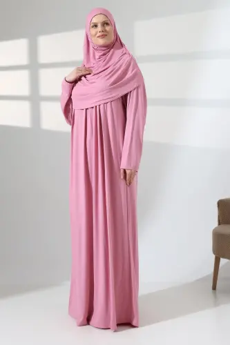 Bir Boʻlakli Amaliy Roʻmoli Robali Namoz Libosi 8015 Pushti - Pushti - 1
