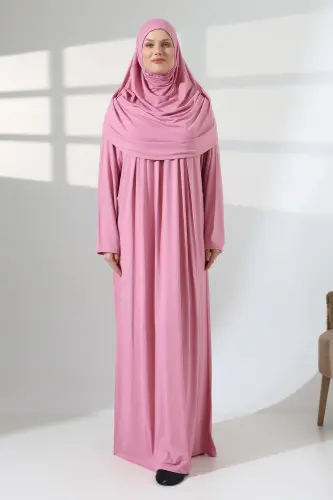 Bir Boʻlakli Amaliy Roʻmoli Robali Namoz Libosi 8015 Pushti - Pushti - 3