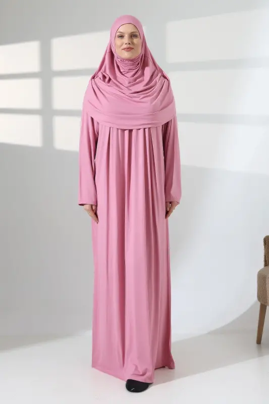 Bir Boʻlakli Amaliy Roʻmoli Robali Namoz Libosi 8015 Pushti - Pushti - 3
