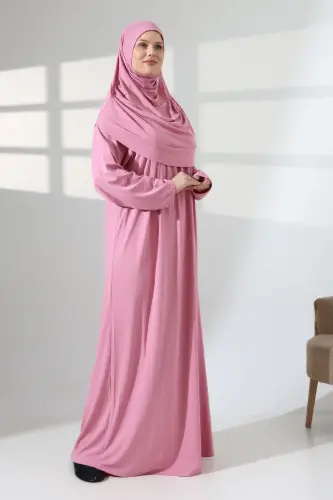 Bir Boʻlakli Amaliy Roʻmoli Robali Namoz Libosi 8015 Pushti - Pushti - 4