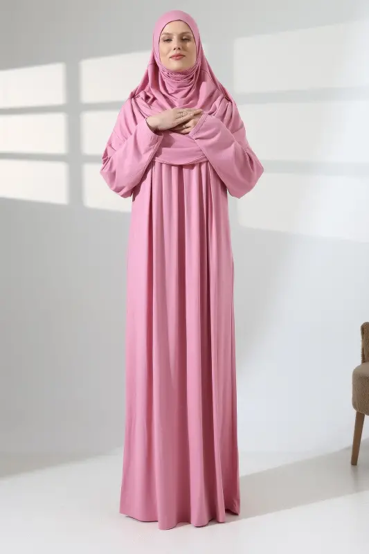 Bir Boʻlakli Amaliy Roʻmoli Robali Namoz Libosi 8015 Pushti - Pushti - 6