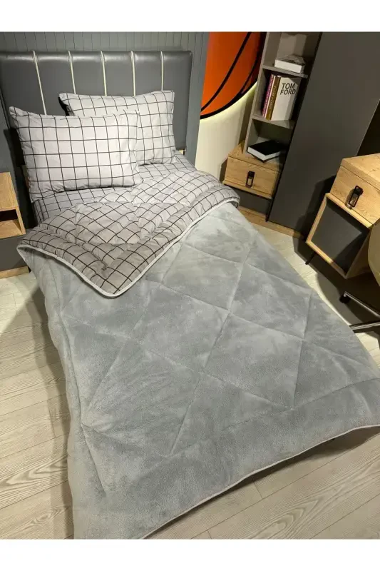 Bir kishilik Welsoft Puffy Uyqu To'plami (Elastik Choyshabli) Tutun Kare - VIOLACASA