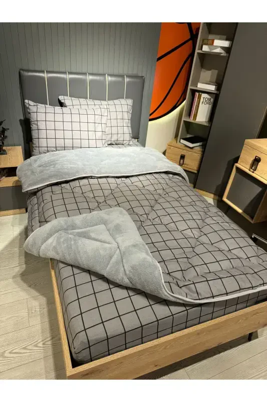 Bir kishilik Welsoft Puffy Uyqu To'plami (Elastik Choyshabli) Tutun Kare - 2