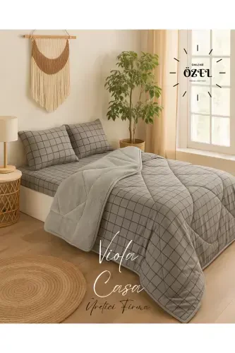 Bir kishilik Welsoft Puffy Uyqu To'plami (Elastik Choyshabli) Tutun Kare - 7