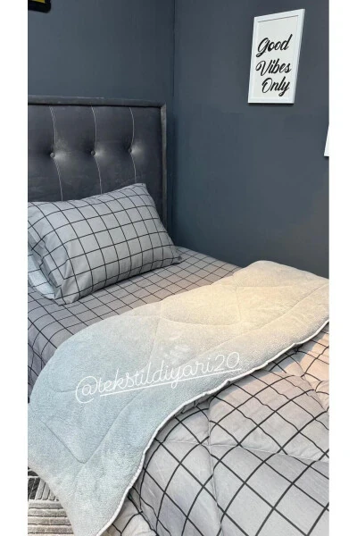 Bir kishilik Welsoft Puffy Uyqu To'plami (Elastikli Choyshabli) Tutunli Kvadrat - TEKSTILDIYARI (1)