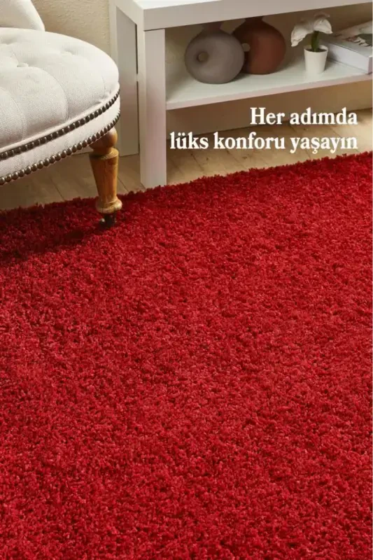Bir rangli naqshsiz qizil yumshoq post plyush shaggy gilam salon mehmonxona yo'lak oshxona gilami-qizil - 2