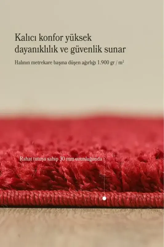 Bir rangli naqshsiz qizil yumshoq post plyush shaggy gilam salon mehmonxona yo'lak oshxona gilami-qizil - 5