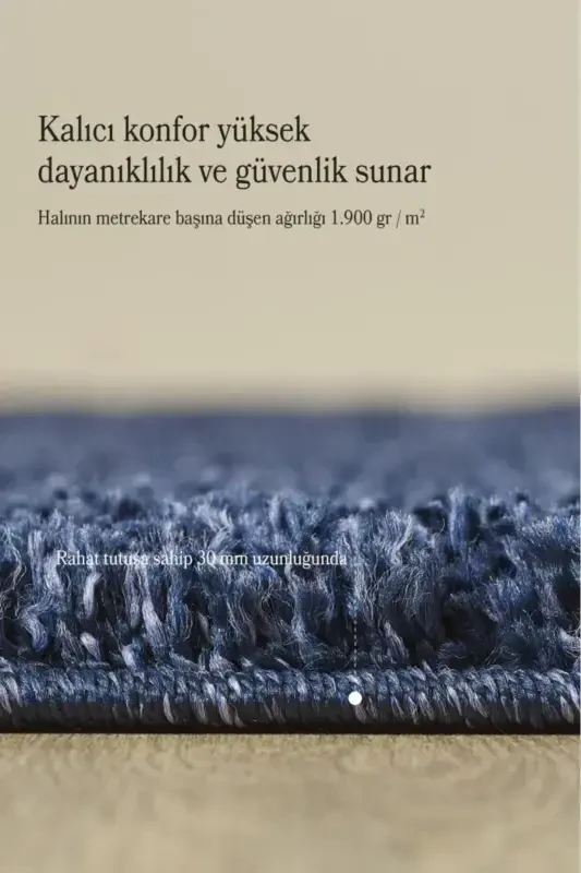 Bir rangli naqshsiz to‘q ko‘k yumshoq junli gilam, mehmonxona, yotoqxona, oshxona gilami - Kosmik ko‘k - 5