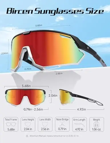 BIRCEN Mens Sports Baseball Sunglasses: TR90 Lightweight Cycling Glasses Wrap Around Running Glasses for Outdoor MTB Bike - 4