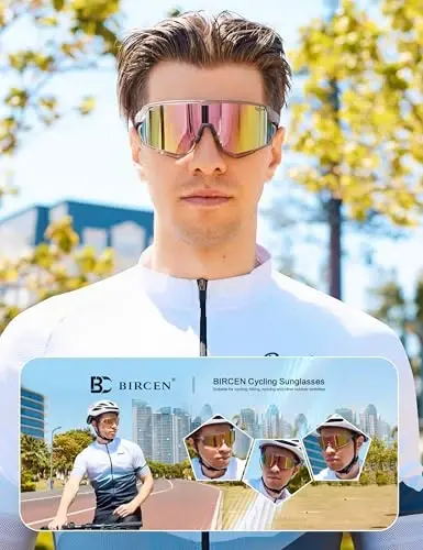 BIRCEN Mens Sports Baseball Sunglasses: TR90 Lightweight Cycling Glasses Wrap Around Running Glasses for Outdoor MTB Bike - 2