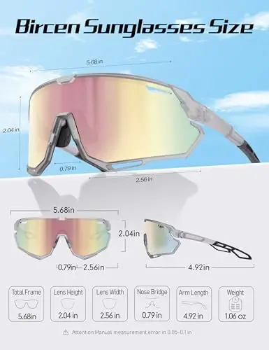 BIRCEN Mens Sports Baseball Sunglasses: TR90 Lightweight Cycling Glasses Wrap Around Running Glasses for Outdoor MTB Bike - 5