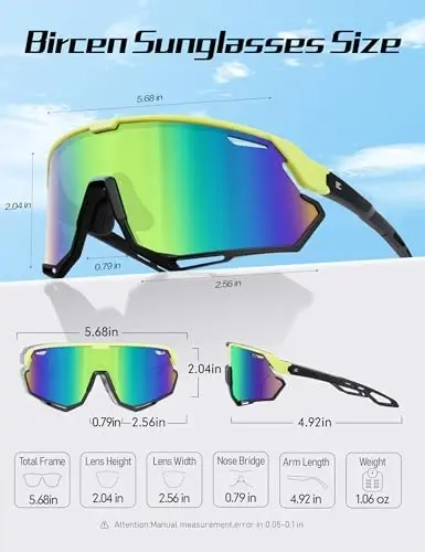 BIRCEN Mens Sports Baseball Sunglasses: TR90 Lightweight Cycling Glasses Wrap Around Running Glasses for Outdoor MTB Bike - 4