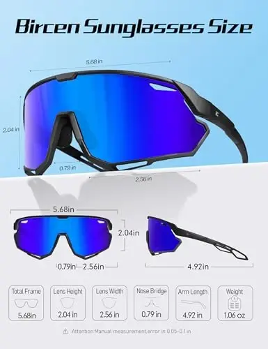 BIRCEN Mens Sports Baseball Sunglasses: TR90 Lightweight Cycling Glasses Wrap Around Running Glasses for Outdoor MTB Bike - 5