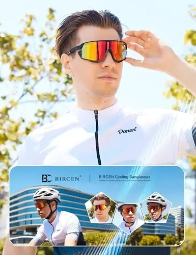 BIRCEN Mens Sports Baseball Sunglasses: TR90 Lightweight Cycling Glasses Wrap Around Running Glasses for Outdoor MTB Bike - BIRCEN (1)