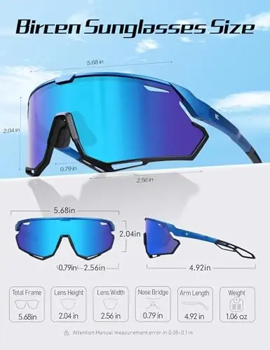 BIRCEN Mens Sports Baseball Sunglasses: TR90 Lightweight Cycling Glasses Wrap Around Running Glasses for Outdoor MTB Bike - 1