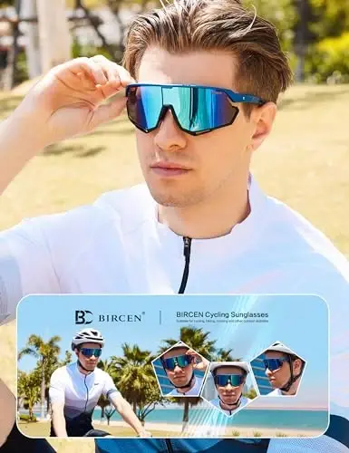 BIRCEN Mens Sports Baseball Sunglasses: TR90 Lightweight Cycling Glasses Wrap Around Running Glasses for Outdoor MTB Bike - 3