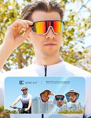 BIRCEN Mens Sports Baseball Sunglasses: TR90 Lightweight Cycling Glasses Wrap Around Running Glasses for Outdoor MTB Bike - 4