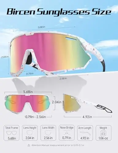 BIRCEN Mens Sports Baseball Sunglasses: TR90 Lightweight Cycling Glasses Wrap Around Running Glasses for Outdoor MTB Bike - 4