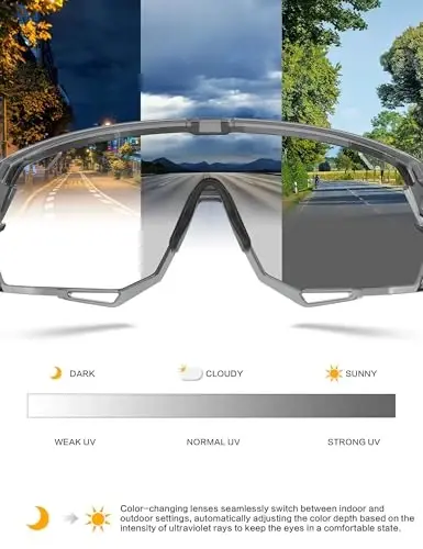 BIRCEN Photochromic Cycling Glasses: Mountain Bike Sports Sunglasses for Men Women Running Riding MTB Baseball - 4