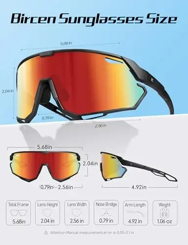 BIRCEN Mens Sports Baseball Sunglasses: TR90 Lightweight Cycling Glasses Wrap Around Running Glasses for Outdoor MTB Bike - 5