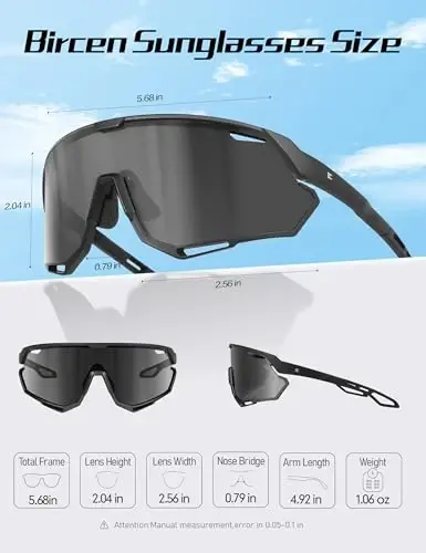 BIRCEN Mens Sports Baseball Sunglasses: TR90 Lightweight Cycling Glasses Wrap Around Running Glasses for Outdoor MTB Bike - 3
