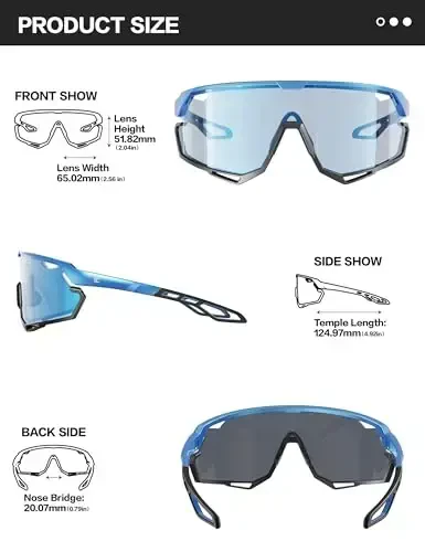 BIRCEN Photochromic Cycling Glasses: Erkaklar ayollar uchun tog' velosiped sport ko'zoynaklari yugurish, MTB beysbol uchun - 5