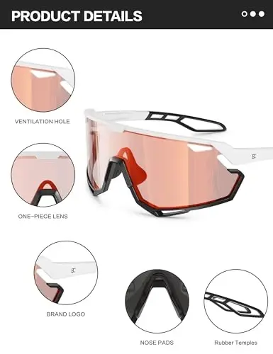 BIRCEN Photochromic Cycling Glasses for Men Women: UV400 Baseball Sunglasses, Sports Sunglasses for Running MTB Golf - 6