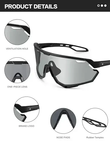 BIRCEN Photochromic Cycling Glasses: Mountain Bike Sports Sunglasses for Men Women Running Riding MTB Baseball - 6