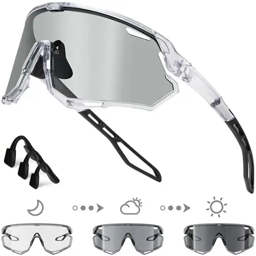 BIRCEN Photochromic Cycling Glasses: Mountain Bike Sports Sunglasses for Men Women Running Riding MTB Baseball 