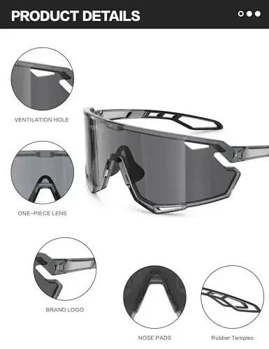 BIRCEN Photochromic Cycling Glasses: Mountain Bike Sports Sunglasses for Men Women Running Riding MTB Baseball - 6