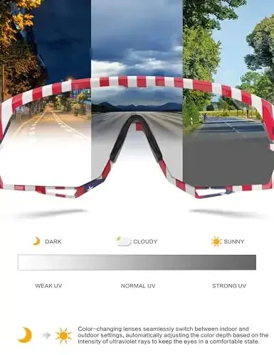 BIRCEN Photochromic Velosiped Ko'zoynaklari: Erkaklar va Ayollar uchun Tog' Velosiped Sport Quyoshdan Saqlaydigan Ko'zoynaklar Yugurish Uchish MTB Beysbol - 4