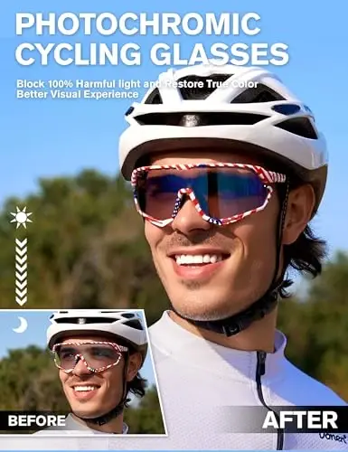 BIRCEN Photochromic Velosiped Ko'zoynaklari: Erkaklar va Ayollar uchun Tog' Velosiped Sport Quyoshdan Saqlaydigan Ko'zoynaklar Yugurish Uchish MTB Beysbol - 2