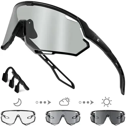 BIRCEN Photochromic Velosiped ko'zoynaklari: Erkaklar va ayollar uchun tog' velosipedi sport quyoshdan saqlaydigan ko'zoynaklar, yugurish, uchish, MTB beysbol - 1