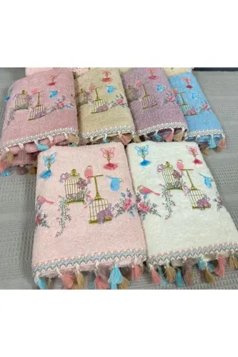 Bird Cage Embroidered Cotton Tasseled 6-Piece 30x50 Kitchen Towel Set - 3